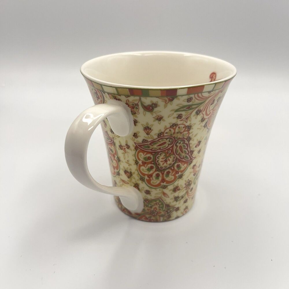 222 Fifth MAHARANA Paisley Yellow Red Green Coffee Mug Cup